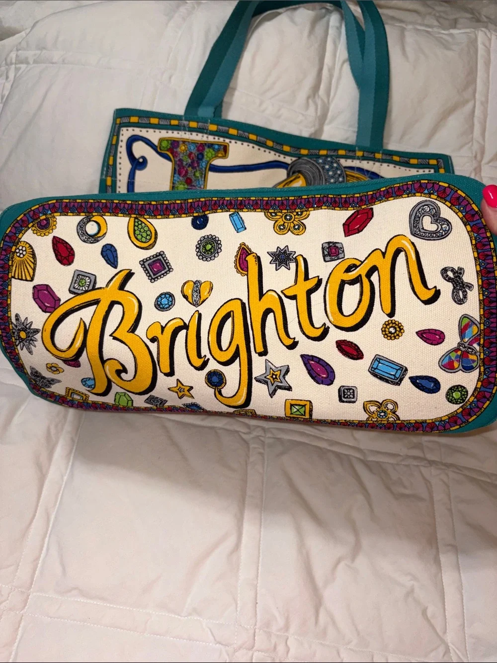 Nwot Brighton Limited Edition Charmed Love Canvas Tote Bag Whimsical Folk Art